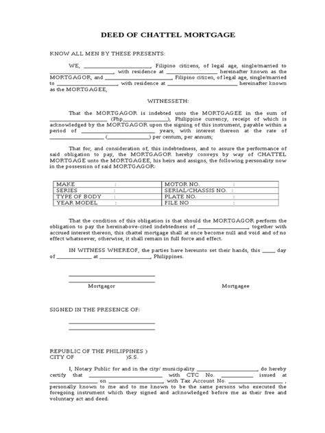 chattel mortgage calculator philippines|Philippine Legal Forms:Chattel Mortgage .